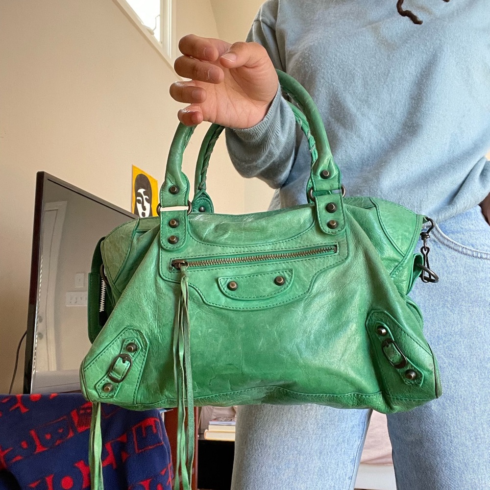 Green Balenciaga Motorcycle Bag